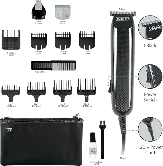 Wahl PowerPro Corded Detailer Trimmer Kit for Mens Grooming for Beard, Mustache, Stubble, Ear, Nose, Body Grooming Model 9686