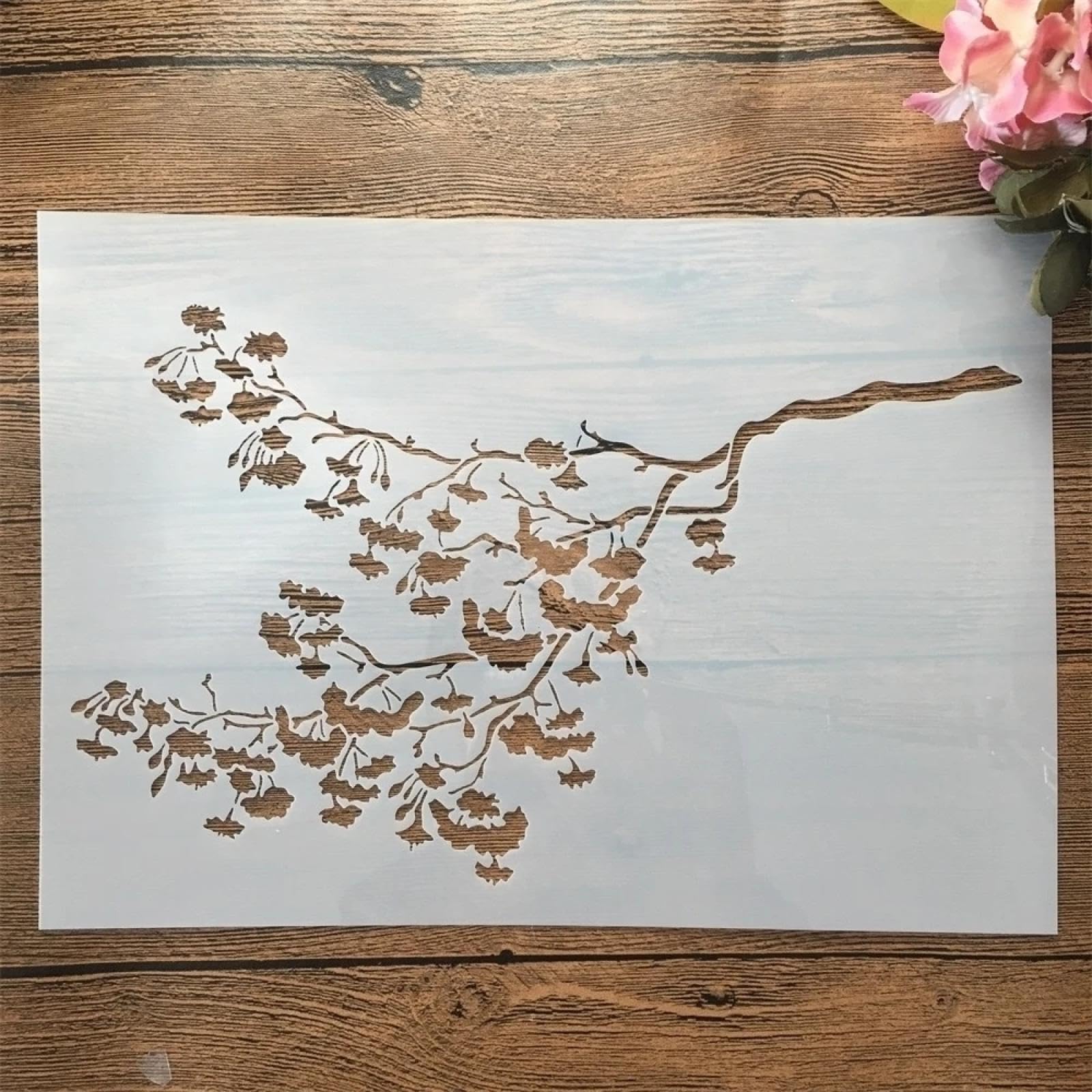 Stencil per artigianato riutilizzabili, 8 pezzi, formato A4, 29 cm, fiori, foglie, rami, stencil per dipingere su legno, stencil da parete, modelli da disegno per porte e decorazioni domestiche