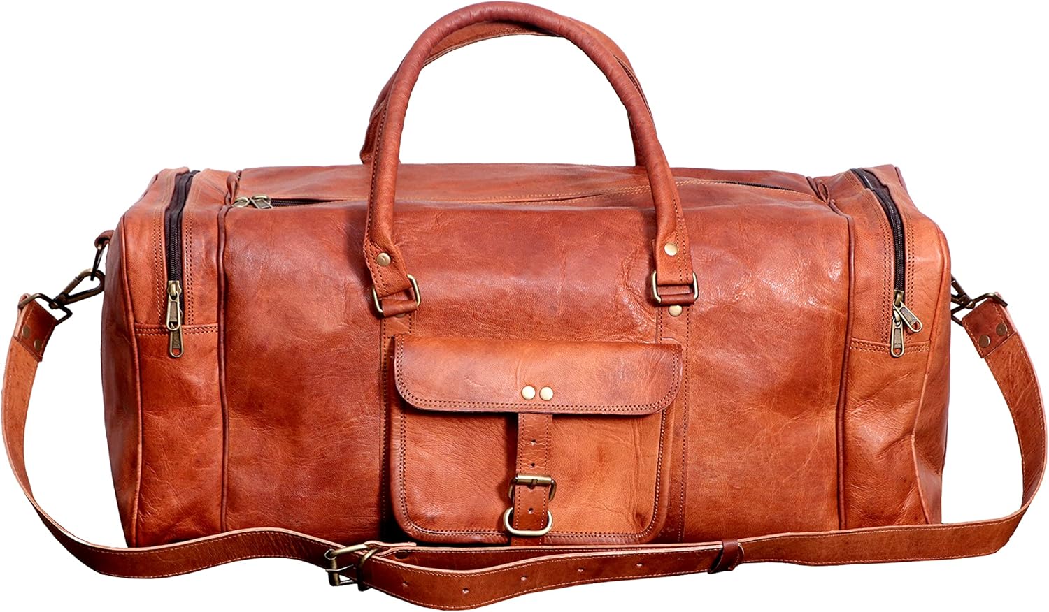 SKADO 24 Inch Leather Duffel Bags For Men & Women Holdall Leather Duffle Travel Overnight Bag Gym Sports Brown Weekender Bag, Roll On Laptop Backpack Rucksack Knapsack Office College Bag