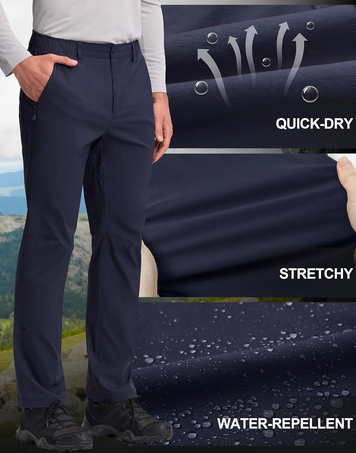 Pioneer Camp Men's Hiking Pants Lightweight Quick Dry Stretch Pant Water-Resistant Fishing Travel Pants with Roll-Up Hem