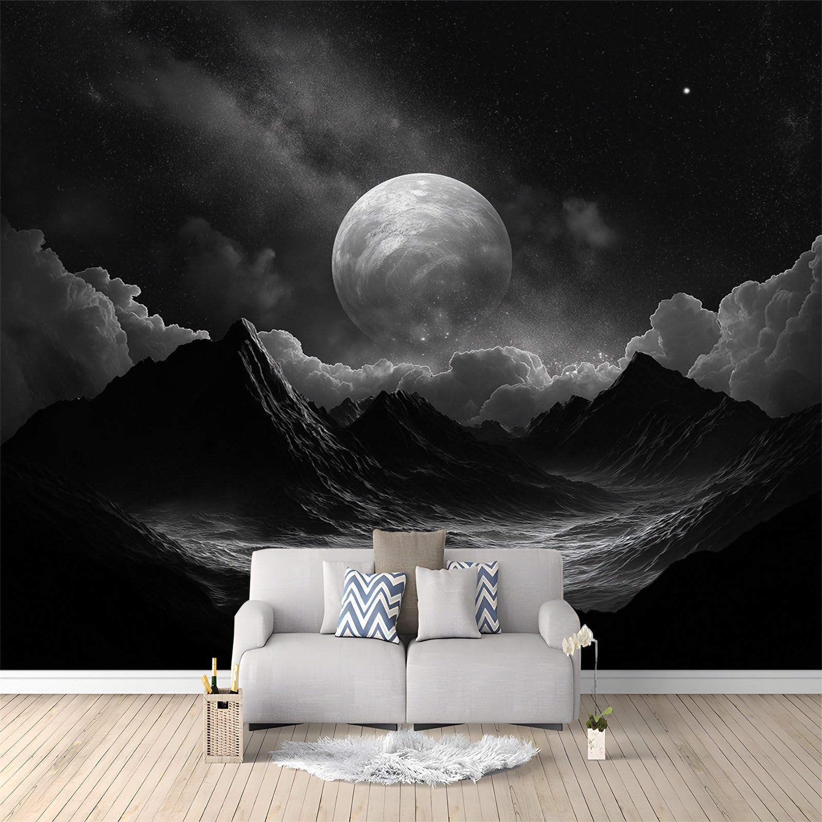 Papier Peint Lune Sombre pour une Ambiance Cosy de Chambre d'Enfants et Salon
