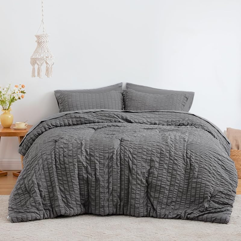 Love's cabin Seersucker Dark Grey Queen Comforter Set image 2
