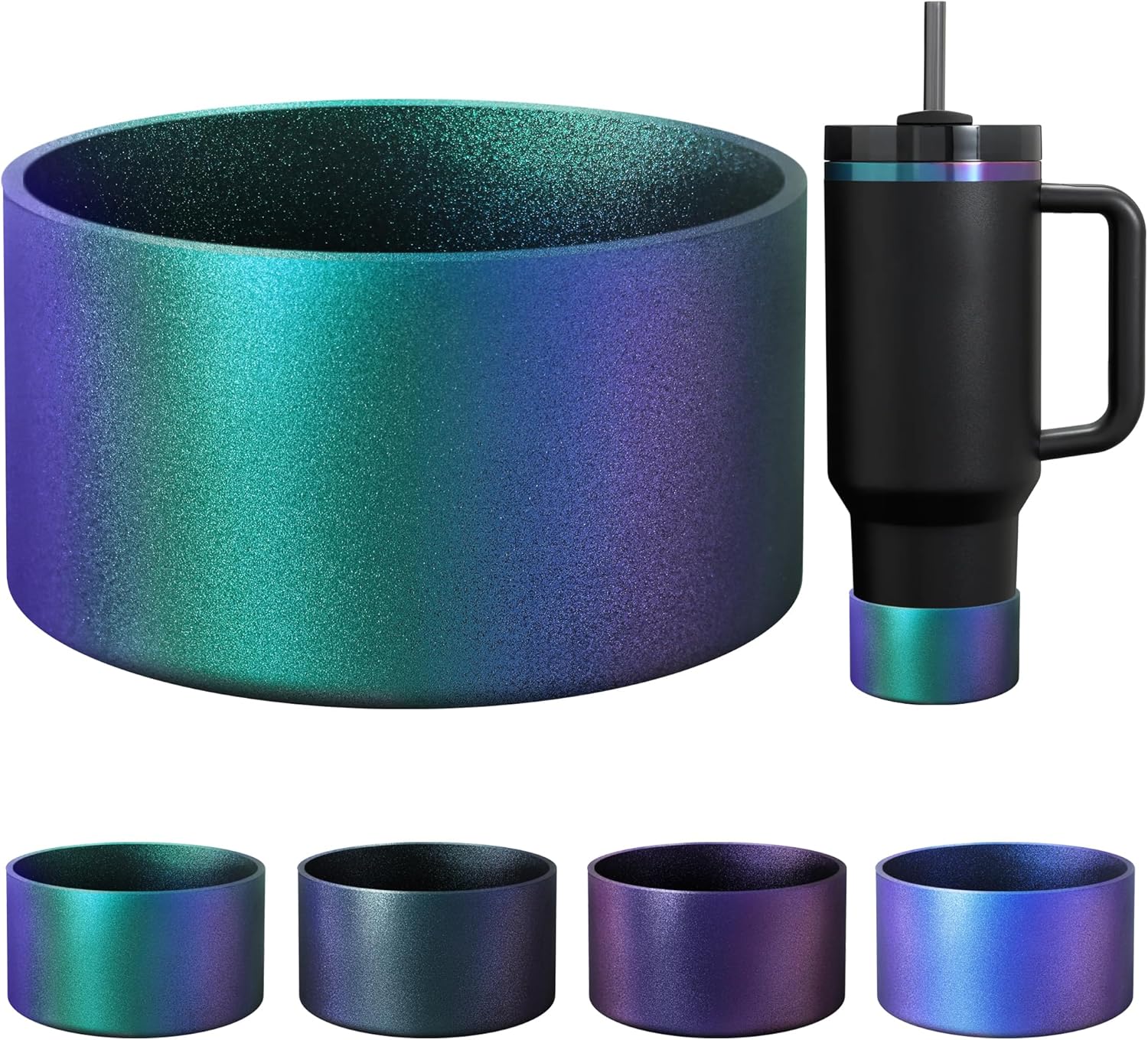 Chameleon Gradient Matte Luster Silicone Boot, Compatible with Stanley Tumblers 20-40oz and 12-24oz Water Bottles with 2.8-3in Base, Anti-Slip Glitter Bottom Protector (Jungle Green)