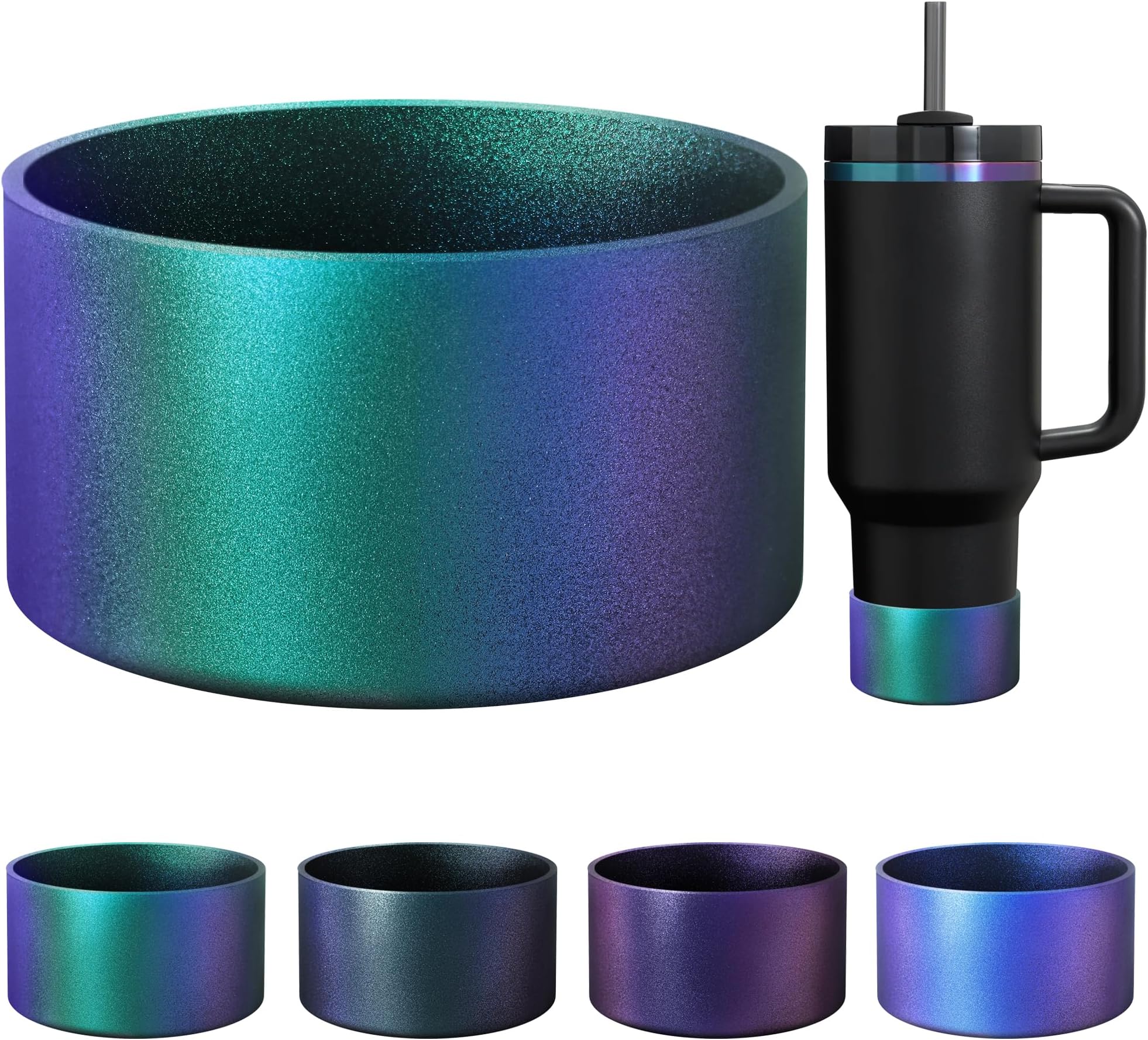 Chameleon Gradient Matte Luster Silicone Boot, Compatible with Stanley Tumblers 20-40oz and 12-24oz Water Bottles with 2.8-3in Base, Anti-Slip Glitter Bottom Protector (Jungle Green)