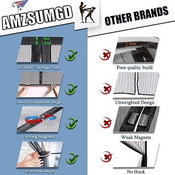 Bug Net Mesh Window Insect Snap Screen Fly Curtain Mosquito, 70 x 130 cm Wind, Pet Friendly, Suitable for air-Conditioned Rooms, Kitchens, and Living Rooms(Black)