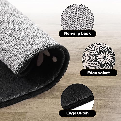 Miniatura 4 de Carvapet Alfombra redonda de 5 pies, elegante, bohemio, con estampado de mandala, antideslizante, lavable a máquina, alfombra suave para entrada,