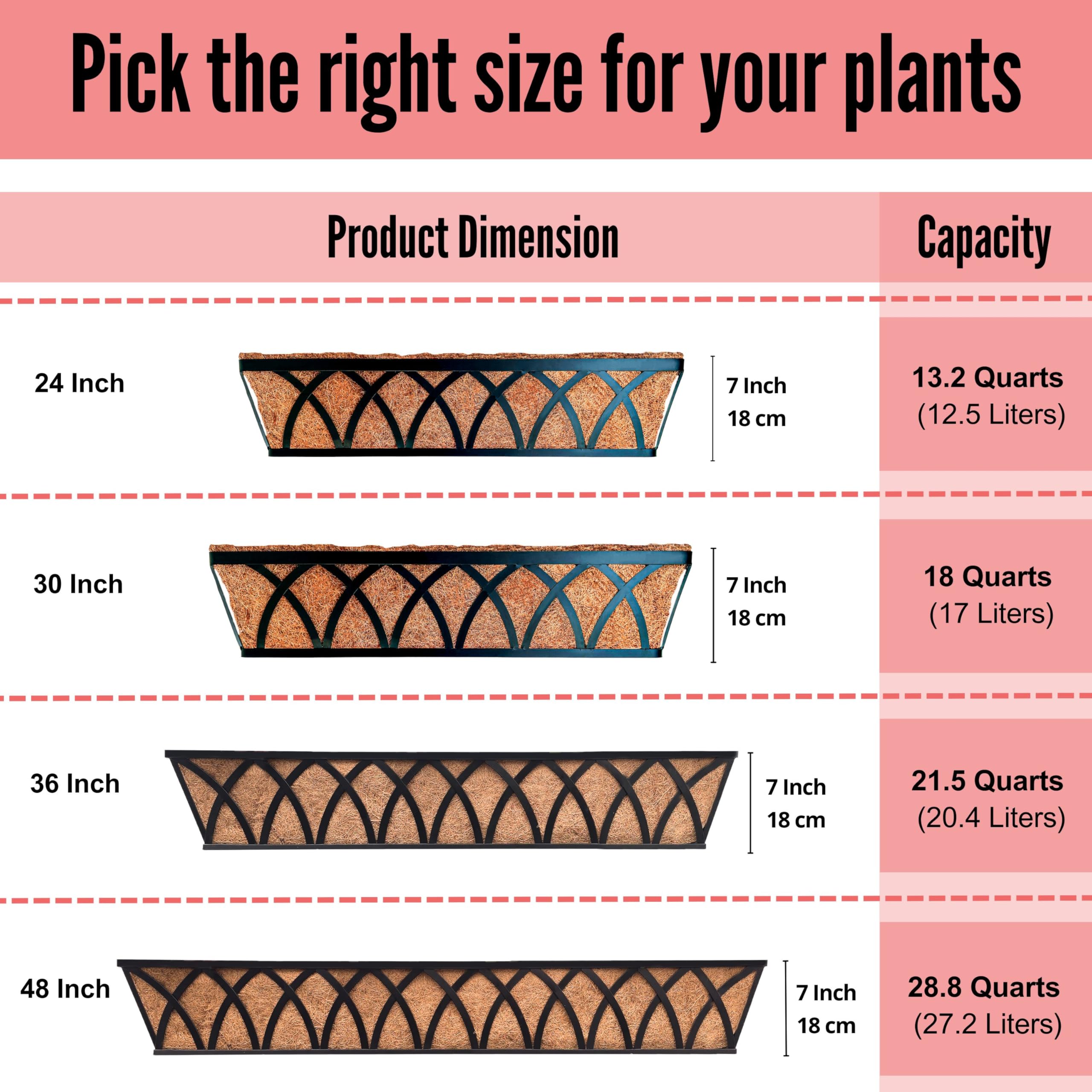 LáLáGreen Jardineras para Barandilla 4 Pack, 76 cm, Cajas Grandes para Plantas de Exterior con Forro de Coco, Maceteros de Metal para Balcón, Valla, Terraza y Patio
