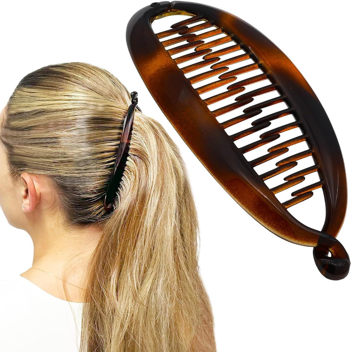 Camila Paris CP2 French Large Banana Clip for Thick Hair, 5.5 Inch Strong Hold Interlocking Hair Comb Clip, Updo Ponytail Holder for Women, Made in France
