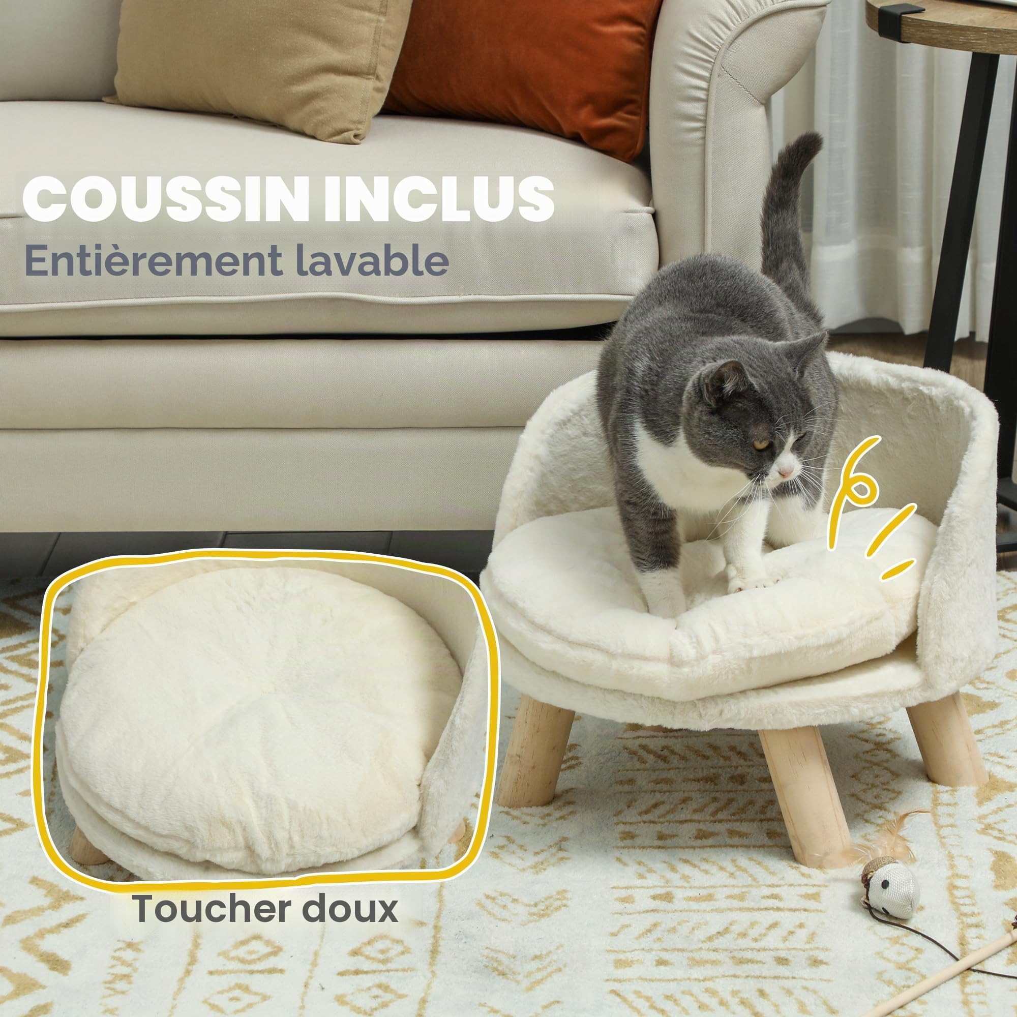 PawHut Canapé Chien Coussin Mini 40.5x40.5x33cm crème Blanc