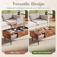 Vista 14 de OLIXIS Mesa auxiliar de madera con compartimento oculto y estante de almacenamiento grande, mesa central de comedor para el hogar, sala de estar