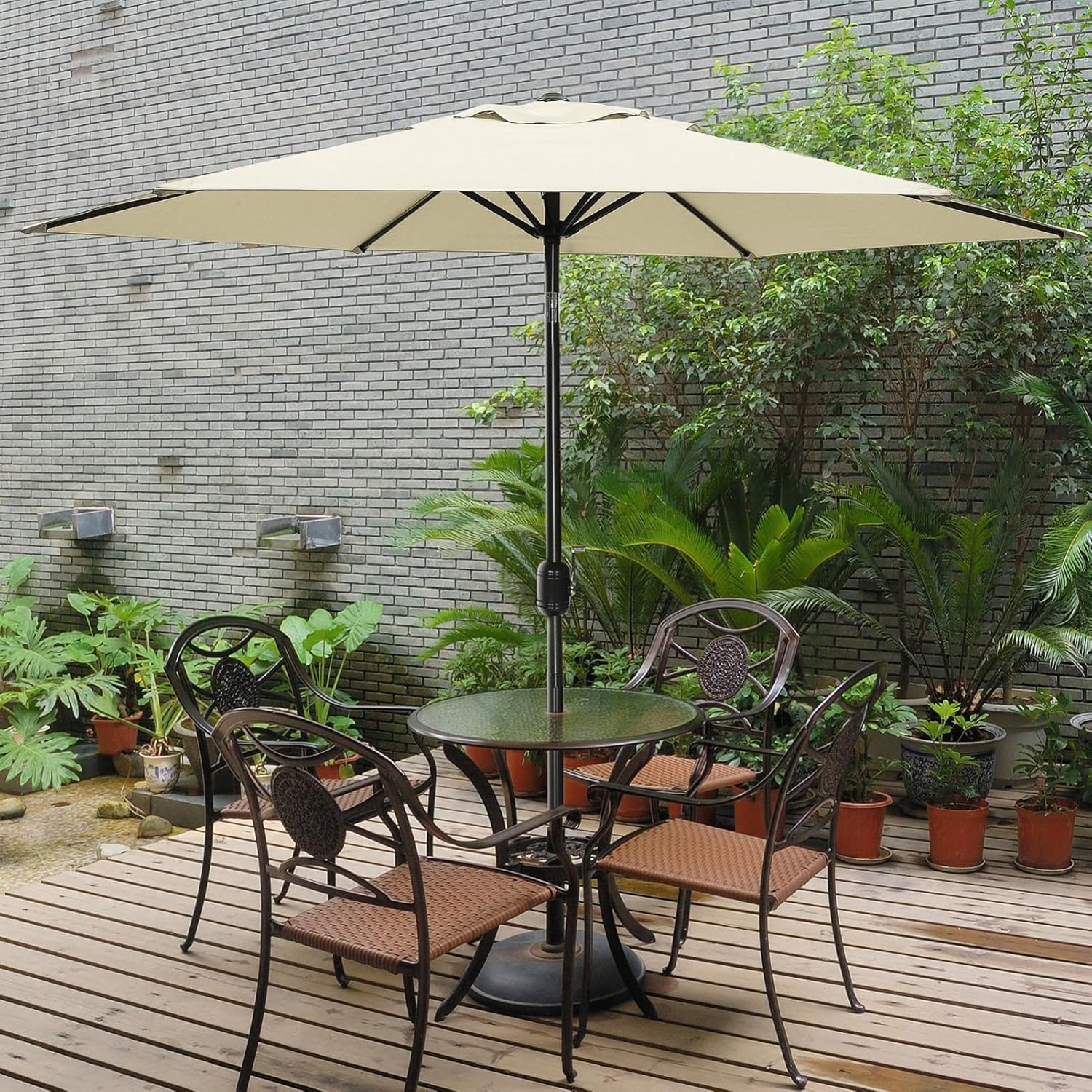 HANABASS 9ft Patio Umbrella Base Pool Umbrella Canopy Crank Adjustment for Outdoor Sun Protection ()