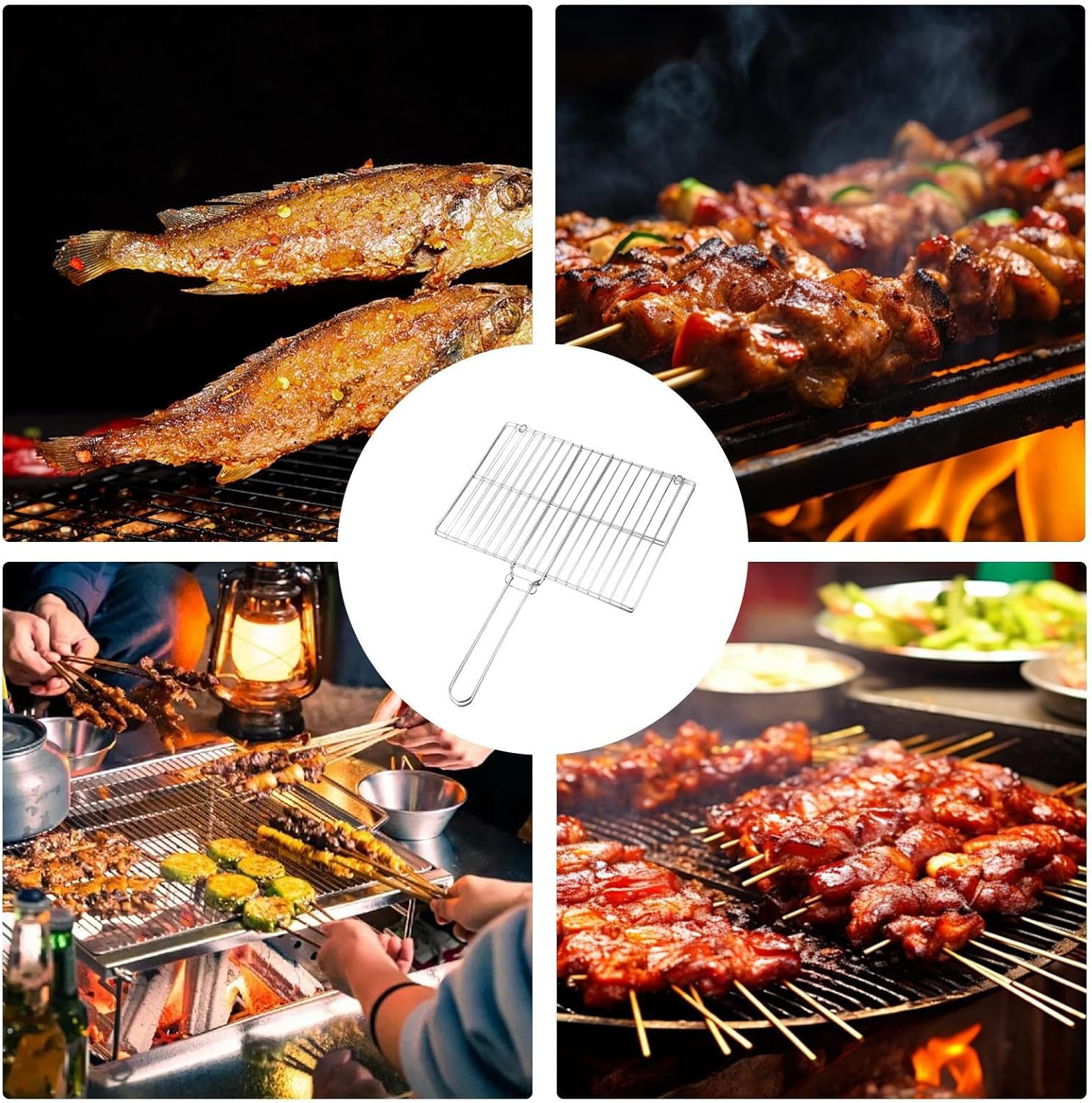 Grill Basket - BBQ Grill Barteras | Fish BBQ Grill Baskets | | Stainless Steel Fish Grill Rack | Rectangular Lightweight Grills Baskets | Portabl