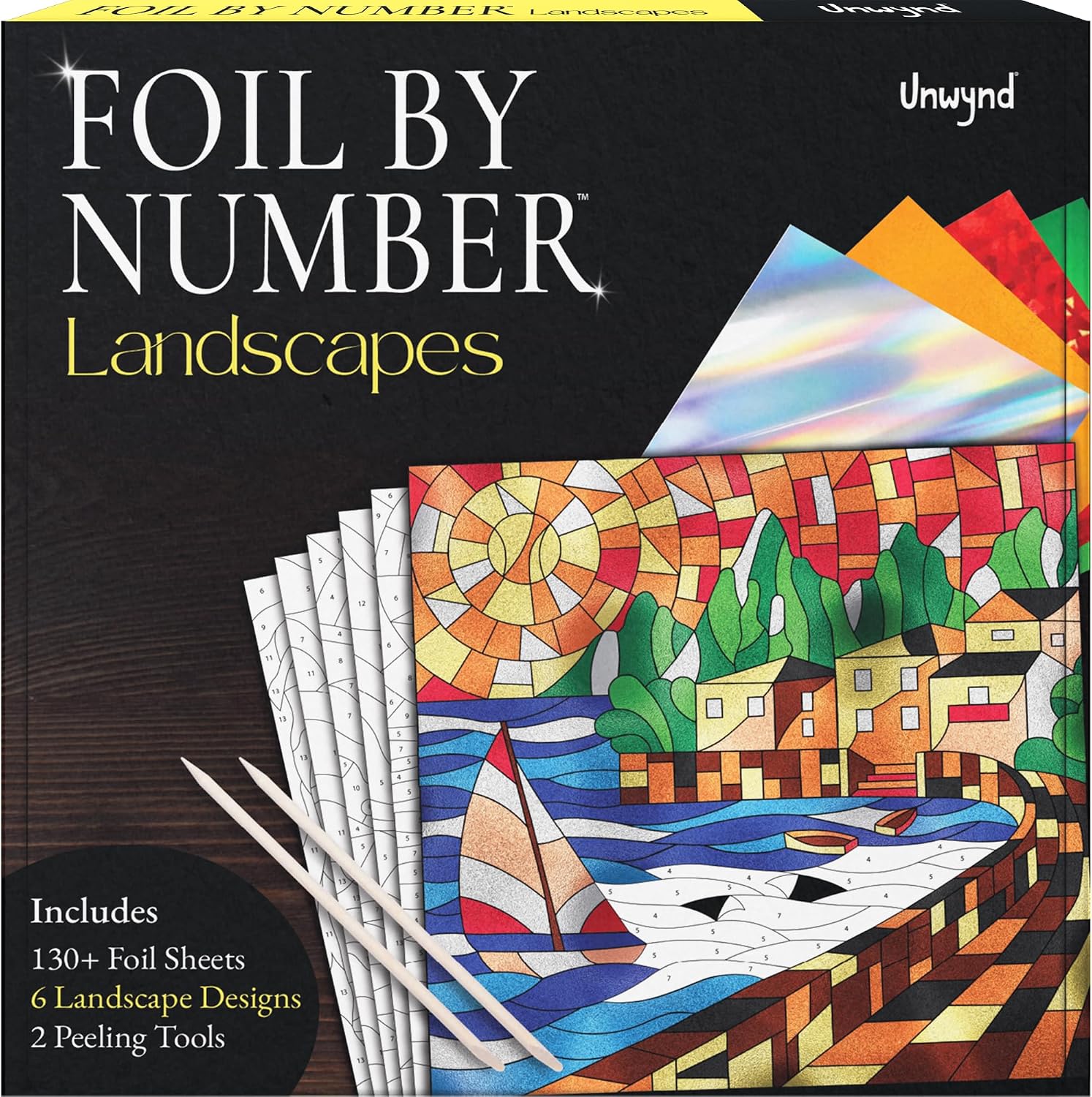 Unwynd Foil By Number Landscapes, No Mess Peel Press Art Kit, DIY Metallic Craft Adults Teen Girls Ages 13+, Birthday Gift Women, Calming Mindful Hobby,foil Art kit,Art and Craft