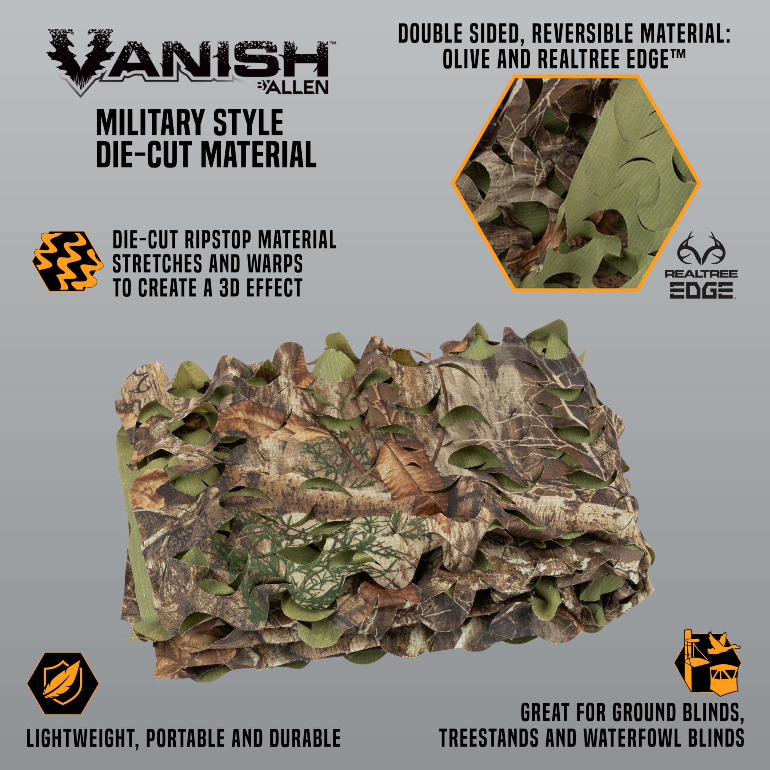 Allen Company Die-Cut Camo Material, 9.8’ x 58,” Olive/Realtree Edge®