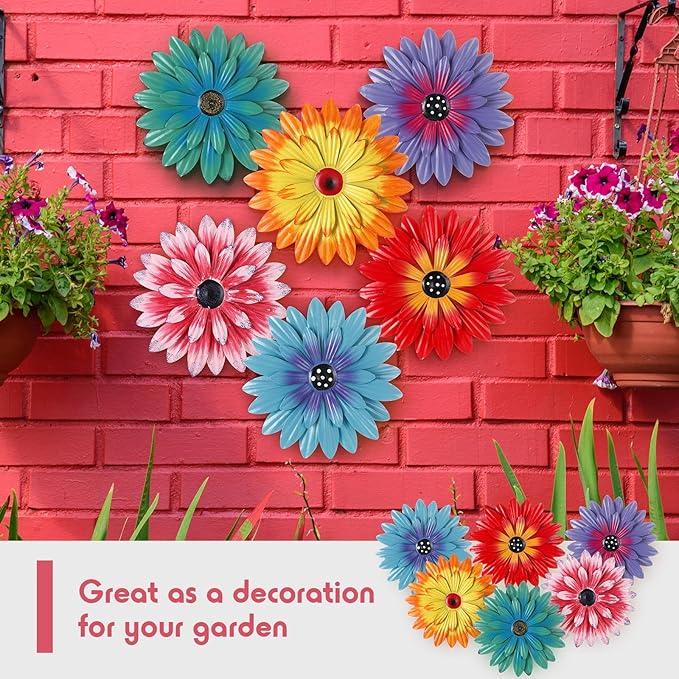 Zhehao 6 Piezas Decoración Pared Metal Flor Girasol 20 cm miniatura 5