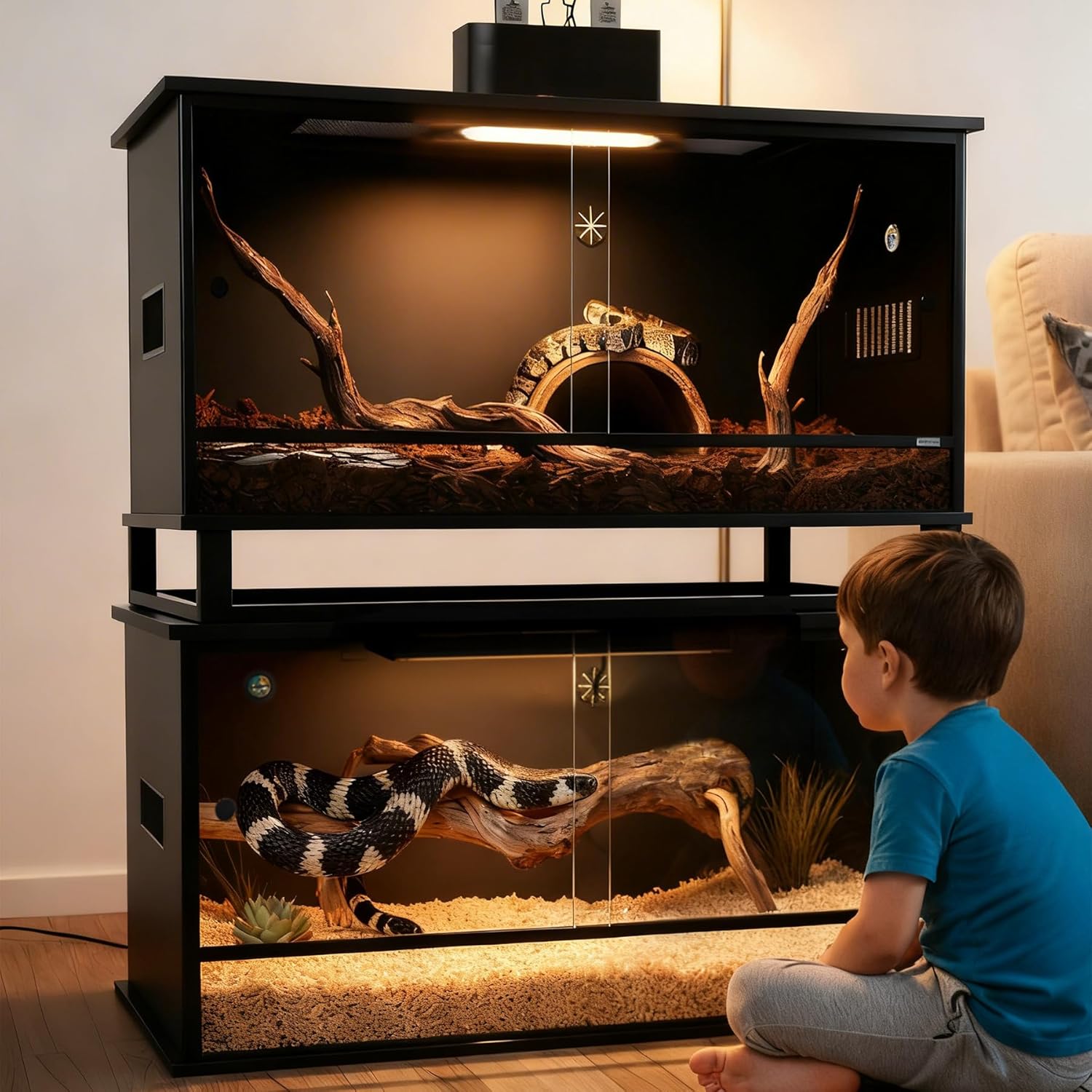 4x2x2 PVC Reptile Enclosure,120Gallon Reptile Tank Large Terrarium for Bearded Dragon,Snake,Ball Python,Gecko,Turtle with Front Glass Sliding Door and Top Screen Ventilation