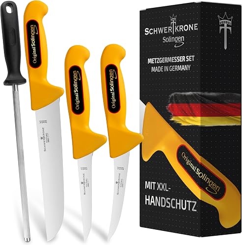 Set de 3 Couteaux de Boucher + Acier à Aiguiser Schwertkrone