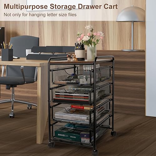 Miniatura 6 de EasyPAG Carros de malla para almacenamiento de archivos con 4 ruedas giratorias, ruedas rodantes, organizador de cubos para ensamblar, 4 cajones,