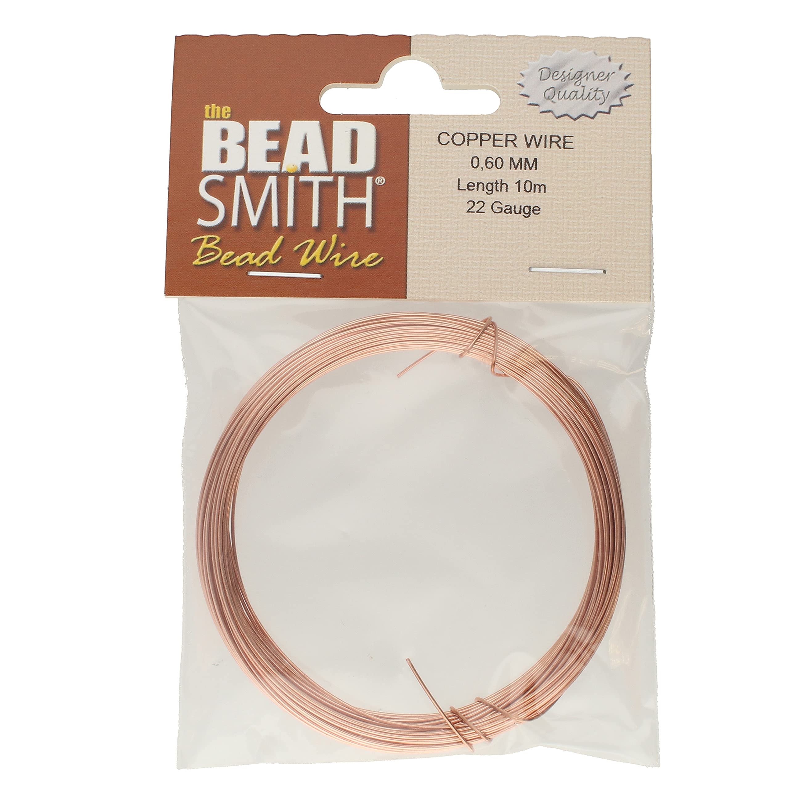 The Beadsmith Fil de bijouterie allemand - 0,6 mm de diamètre, calibre 22, bobine de 10 m - 100 % cuivre - Fil utilisé pour la fabrication de bijoux