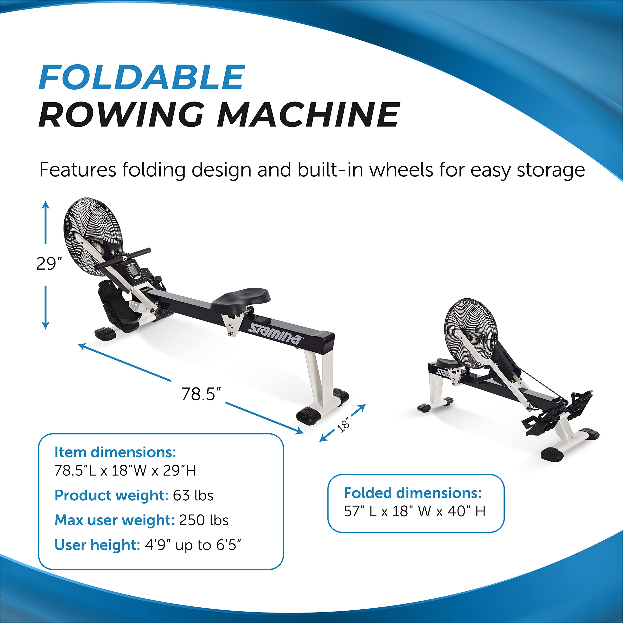 Air Rower - Máquina de remo con aplicación de entrenamiento inteligente - Máquina de remo con resistencia al aire para gimnasio en casa - Capacidad de peso de hasta 250 libras - Negro/Blanco 4