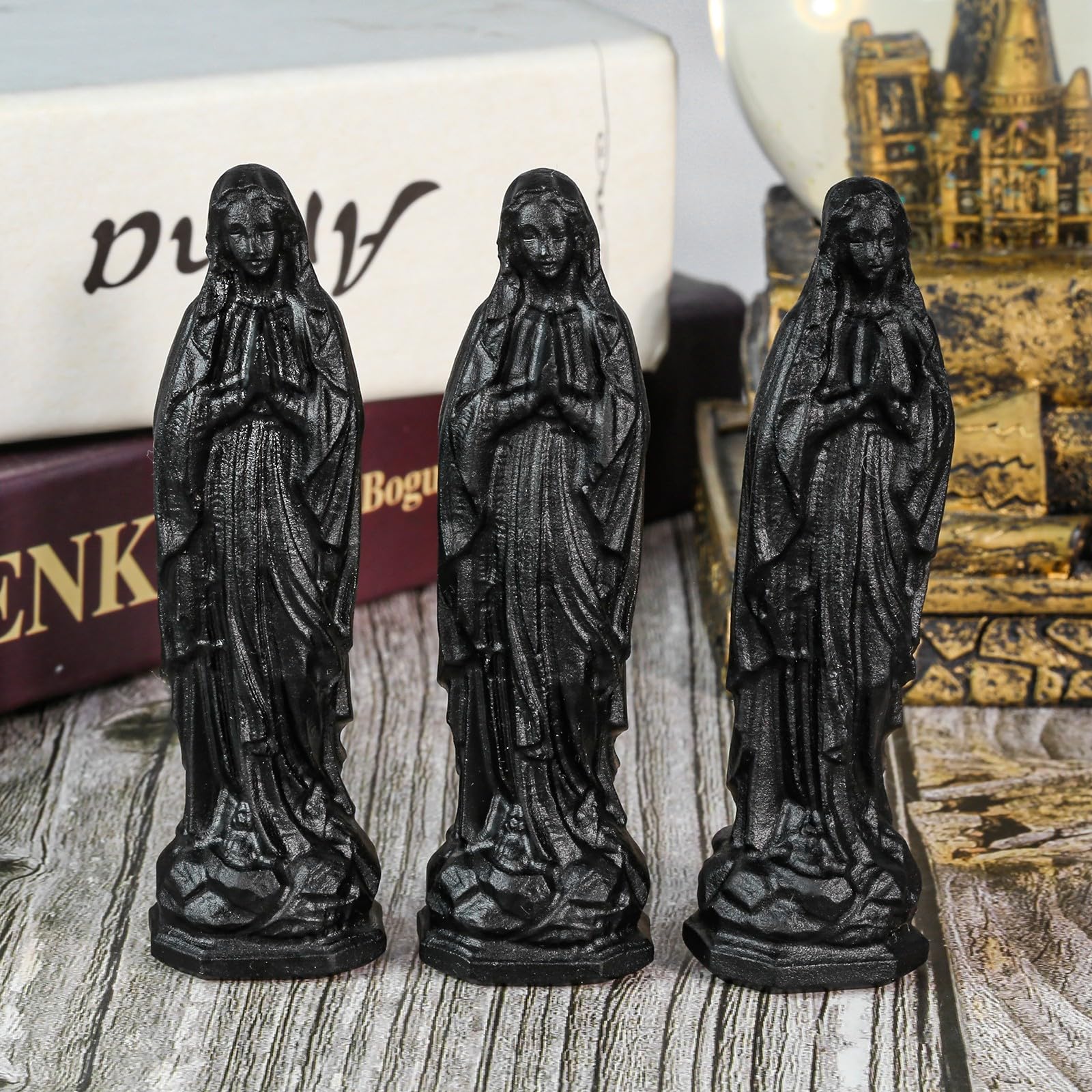 mookaitedecor Statue en cristal sculpté à la main Vierge Marie | Statue de la Vierge Marie en cristal obsidienne - Cadeau religieux - Bénie mère de Dieu - Décoration spirituelle