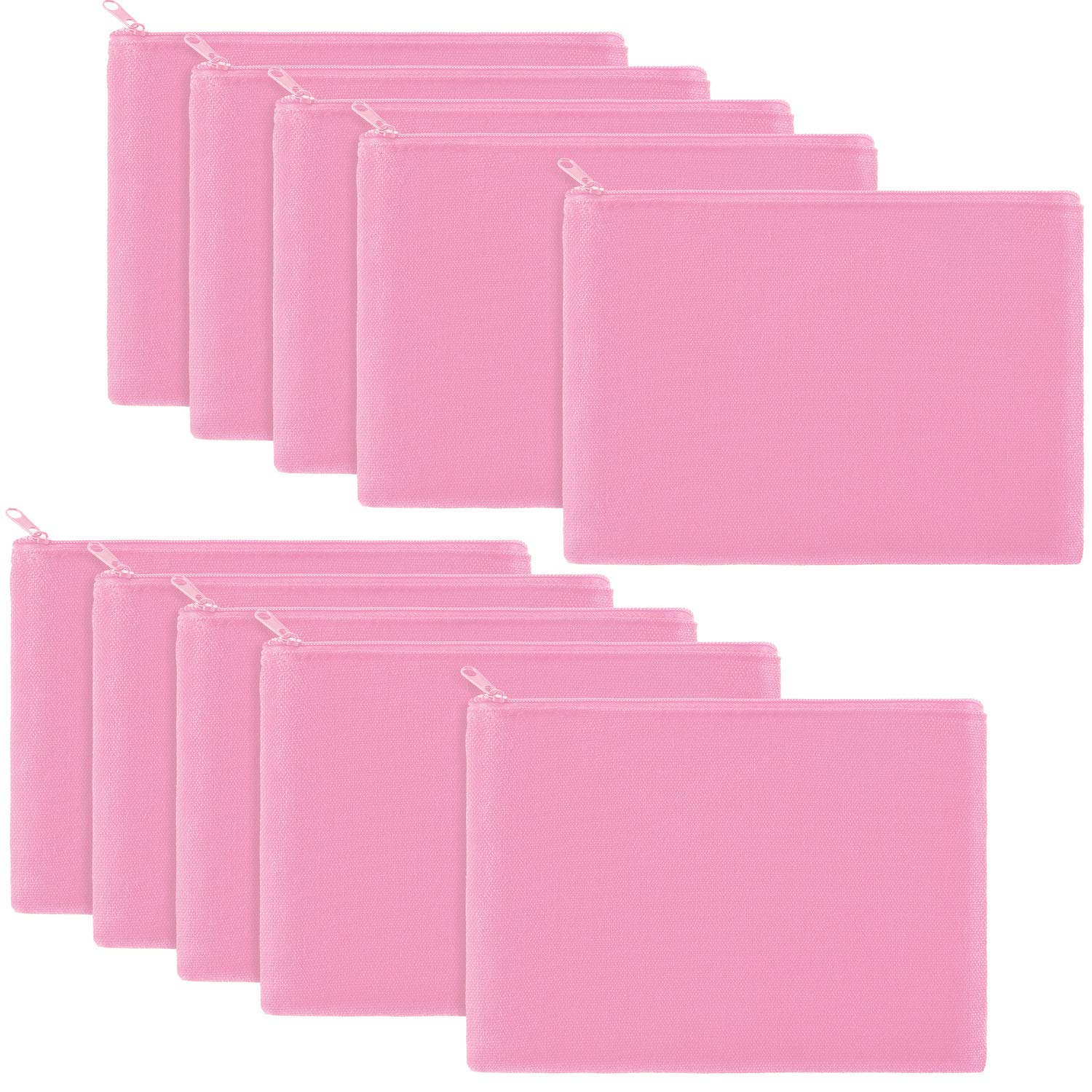 10 Pieces Cosmetic Bag Multipurpose Makeup Bag with Zipper Canvas Bag Travel Toiletry Pouch DIY Craft Bag Pencil Bag (M, Pink)