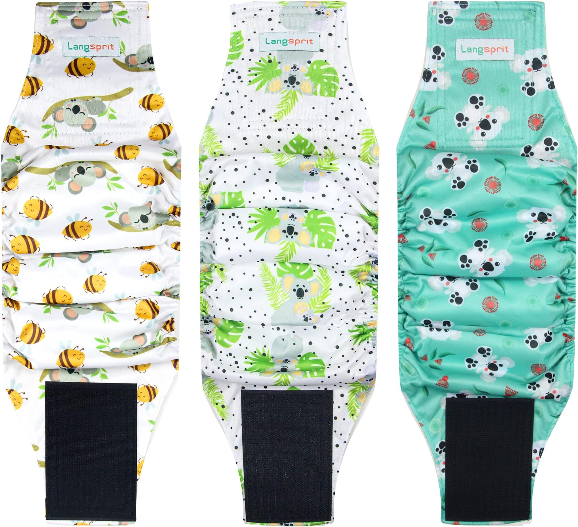 Langsprit Male Belly Bands for Dogs (Pack of 3) - High Absorbing Dog Wraps Male Washable - Reusable Male Dog Diapers (Koala, X-Large)