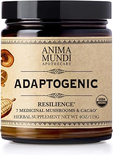 Anima Mundi Apothecary Suplemento orgánico de hongos  hongos adaptogénicos + cacao  Polvo estimulante con melena de león orgánica, shiitake, chaga y