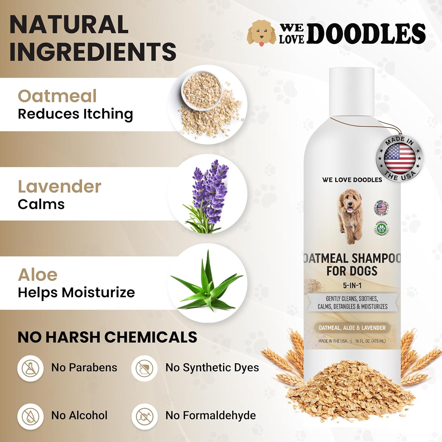 We Love Doodles Premium Oatmeal Shampoo & Pin Brush for Dogs - Gentle for Itchy & Sensitive Skin, Soothing for Dry Skin, Moisturizing Anti-Itch, Brush for Shedding & Removing Loose Fur, Made in USA