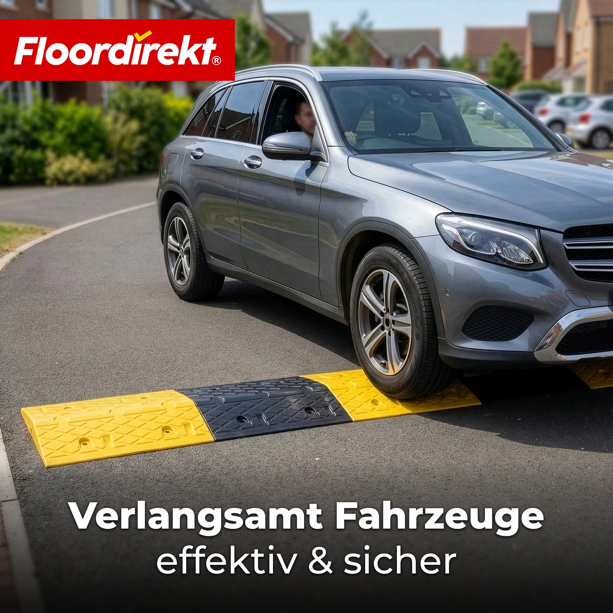 Floordirekt Gummi Bodenschwelle 2-teilig Hochwertige, Fahrbahnschwelle für effektive Geschwindigkeitsbegrenzung, Temposchwelle, (Schwarz-Gelb, 100 x 35 x 5 cm - Vento)