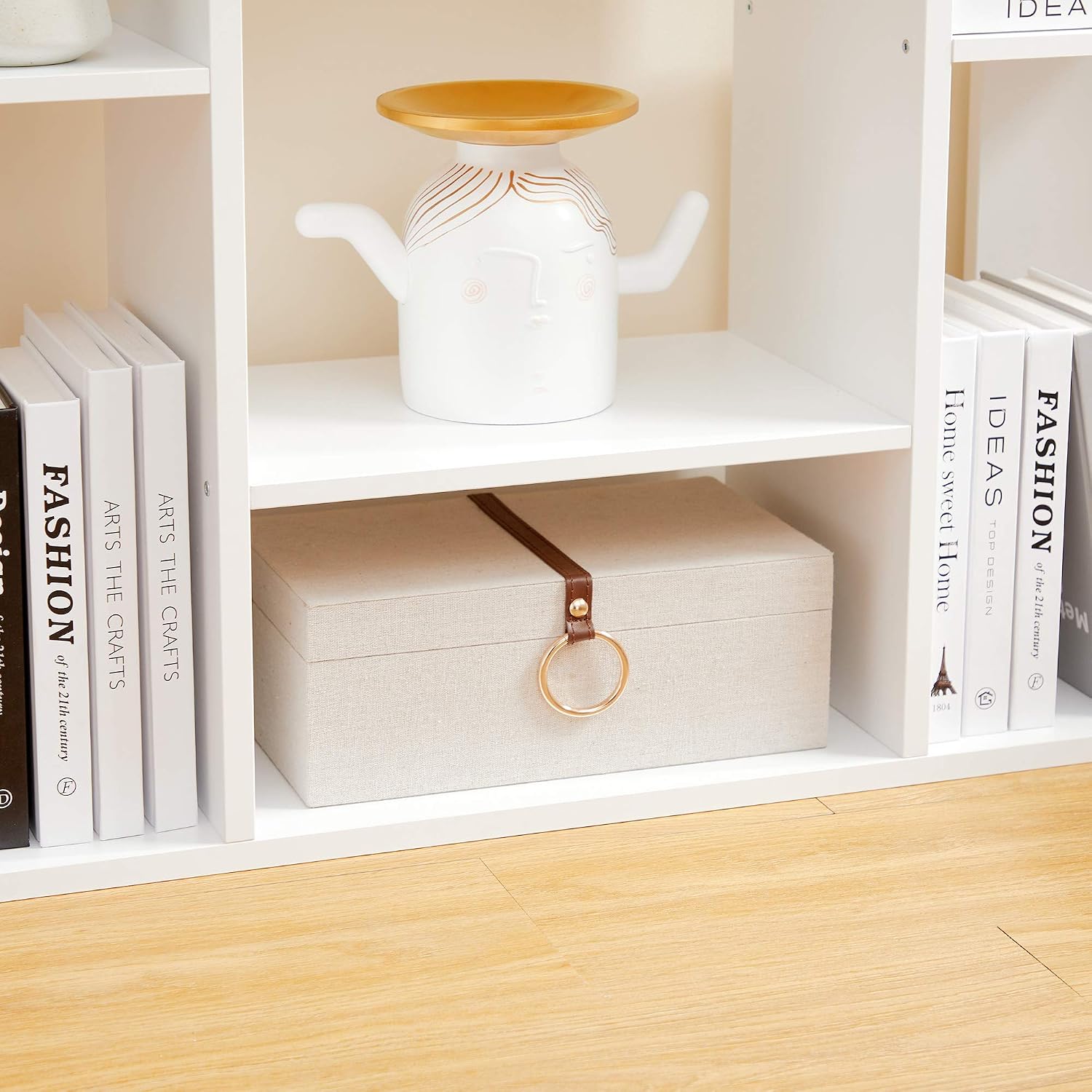 VASAGLE Bookshelf, Tree-Shaped Bookcase with 13 Storage Shelves, Rounded Corners, 9.8”D x 33.9”W x 55.1”H, White ULBC067W01