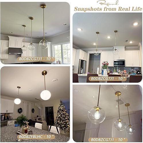 Miniatura 5 de Lámpara colgante de globo de 6 pulgadas, luz colgante dorada de mediados de siglo, luces colgantes de globo contemporáneo, isla de cocina, vidrio