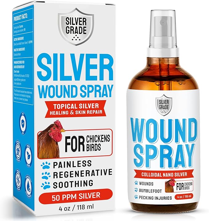 Wound Spray For Chicken & All Birds – Suitable for Chicken Skin Treatment – Help with Pecking Sores, Bumblefoot, Cuts & Wounds – Poultry Spray with No GMOs – Colloidal Silver in Compound – 4-Oz Bottle