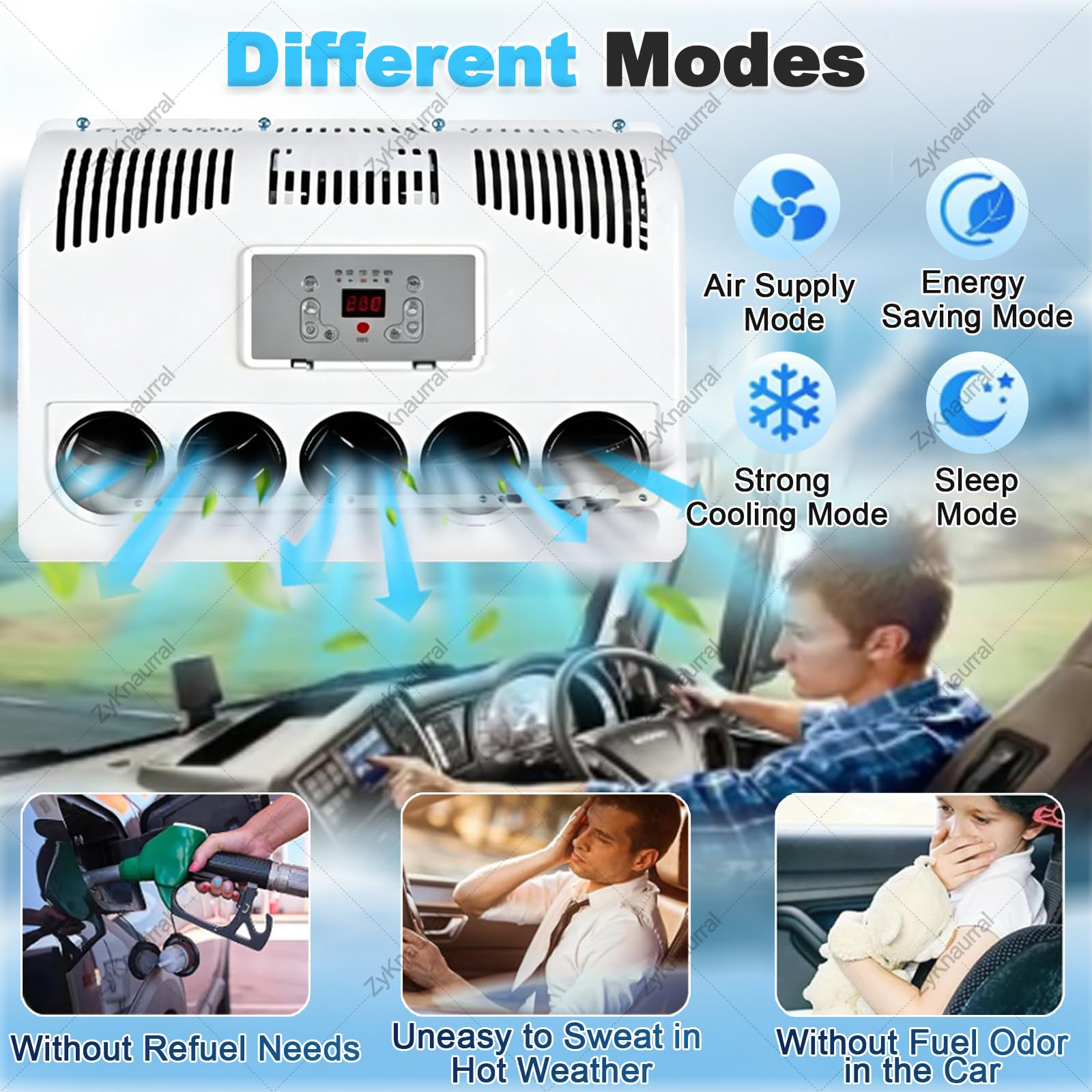 Aire Acondicionado Para Remolques De Carga, Aire Acondicionado Mini Split, Enfriamiento Rápido Sin Consumo Combustible Para Estacionamiento De Semirremolques, Furgonetas, Cabinas Tractores 24V-Yellow