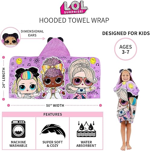 Miniatura 4 de Franco LOL Surprise - Toalla con capucha para niños, color morado, tamaño Queen, 24 x 50 pulgadas