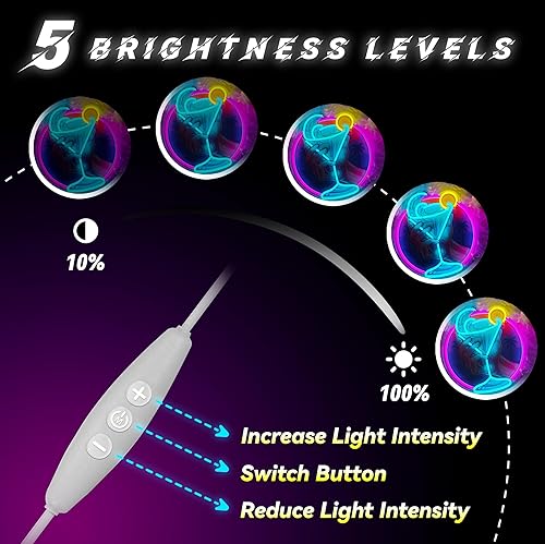 Miniatura 4 de Luz de neón de cóctel en mano, alimentada por USB, regulable, para bar, cerveza, club, cueva, dormitorio, oficina, hotel, pub, cafetería, boda,
