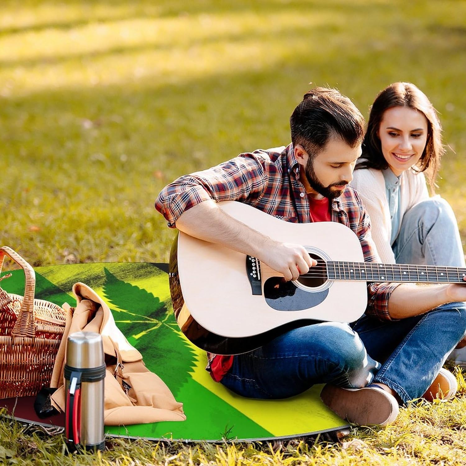 Jamaica Flag Leaves Picnic Mat Lightweight Waterproof Picnic Blankets Extra Large Picnic Outdoor Blankets Foldable Sandproof Beach Blanket for Park Beach Camping Courtyard 58.3''x58.3''