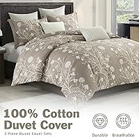 Vista 2 de EWlinens Funda de edredón floral tamaño King, funda de ropa de cama con ramas color marrón topo, juego de ropa de cama de algodón de 3 piezas