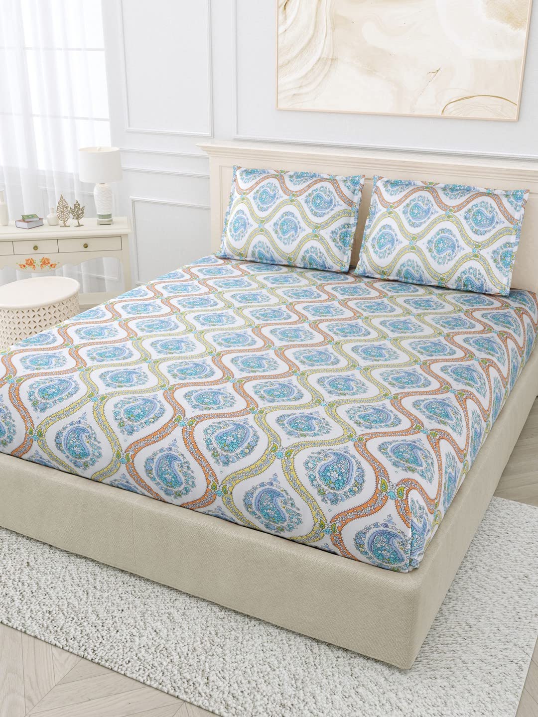 Bombay Dyeing Double Bedsheet Cotton with Pillow Covers 104 Thrad