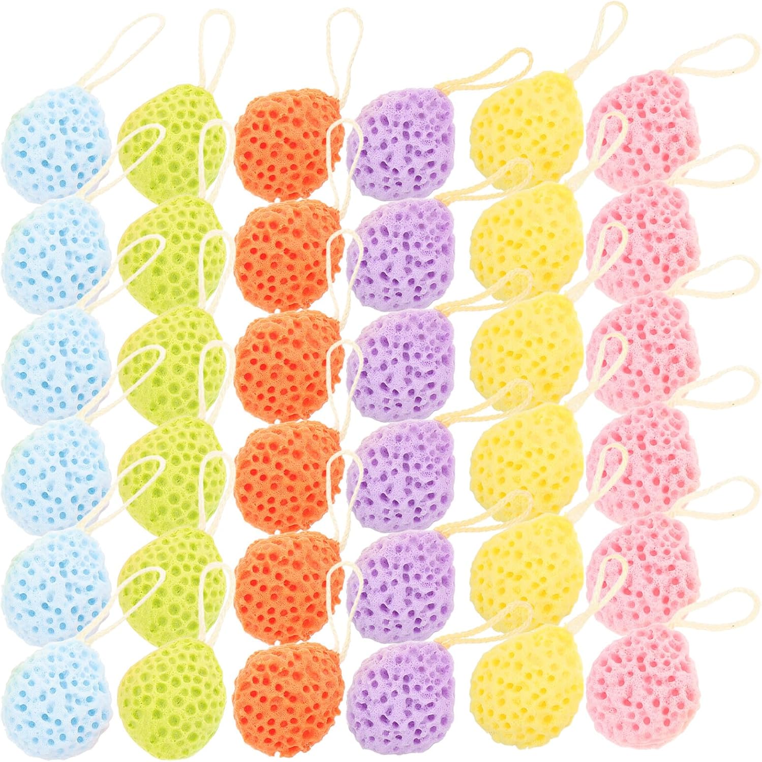 PRETYZOOM 36pcs Bath Sponges Bulk with Hanging Strap Exfoliating Shower Scrubbers for Deep Cleansing Honeycomb Loofahs for Body Gentle Skin Renewal for Men and Women
