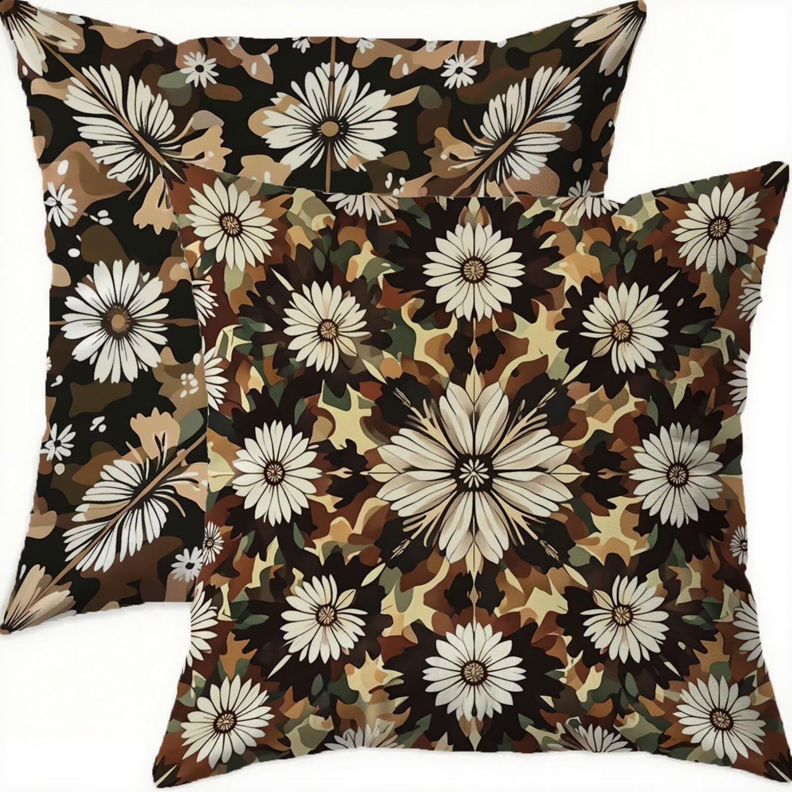 Housse de coussin en velours marron 65x65 géométrique haut de gamme
