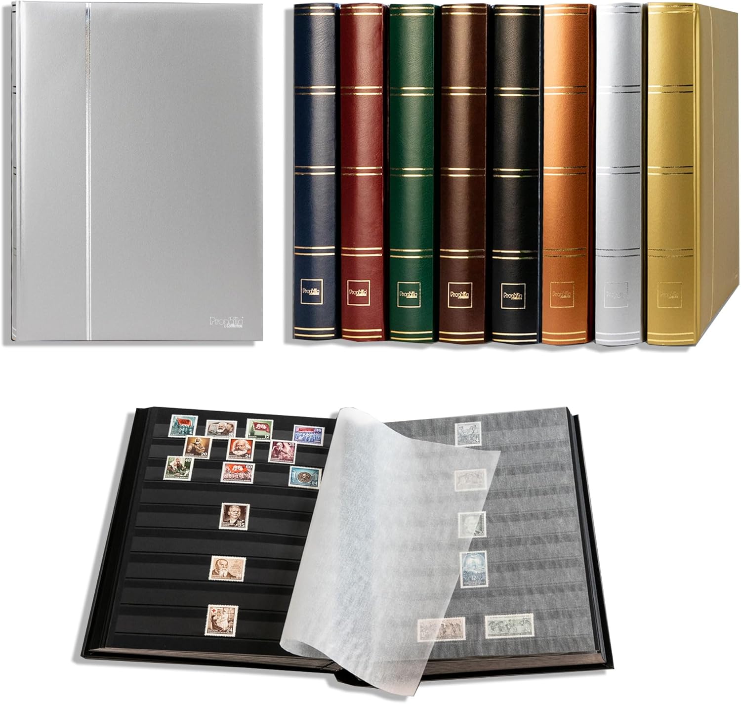 Prophila Metallic Edition Stamp Album (New) 60 Black Sides, Padded Silver Cover