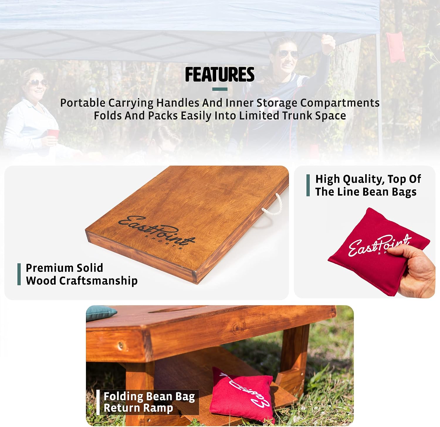 EastPoint Sports 2' x 4' Foot Cornhole Outdoor Game Set Contains 2 Boards and 8 Bags