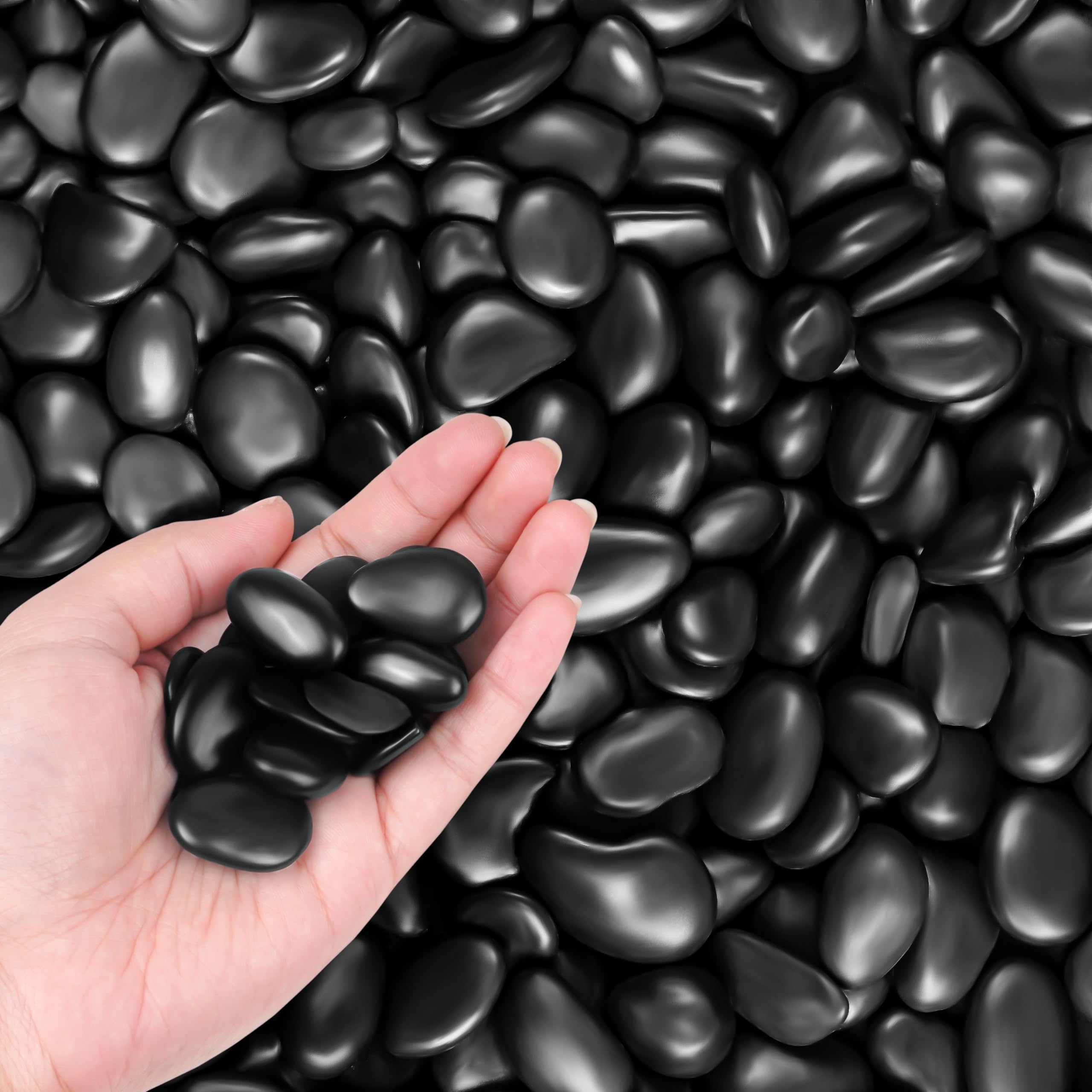 Winter Shore Guijarros Negros Decorativos de 1,35 kg - Grava Acuario Negra de 2,5 a 3 cm para Macetas, Acuario, Jardín, Terrario y Relleno de Jarrones - Piedras Acuario Naturales Tamizadas y Pulidas