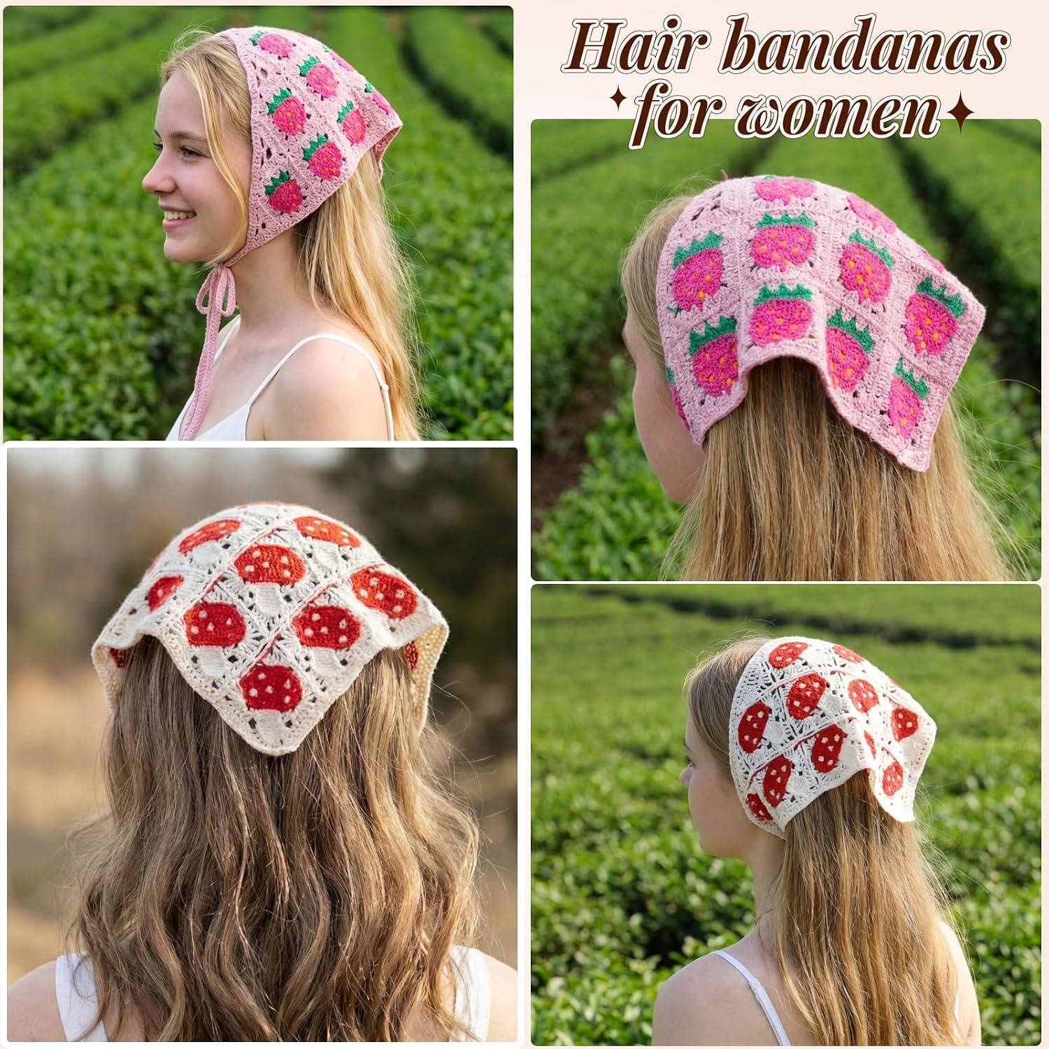 Crochet Hair Bandana,Triangle Head Scarf,Knitted Headband,Lace Bandana for Women,Crochet Bandana Kit
