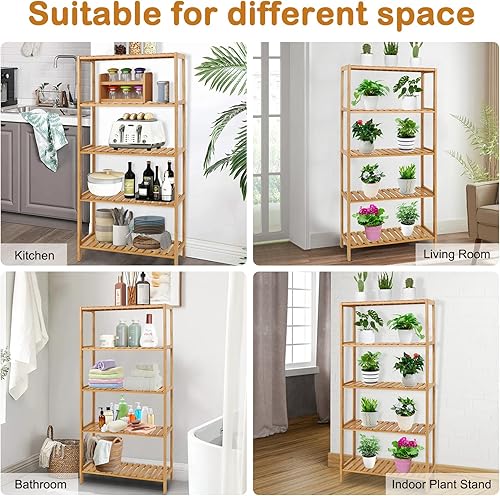 Miniatura 5 de kinbor Estante de bambú  Estantes de baño de 5 niveles, estantes de almacenamiento de bambú ajustables, estante de utilidad independiente, estante