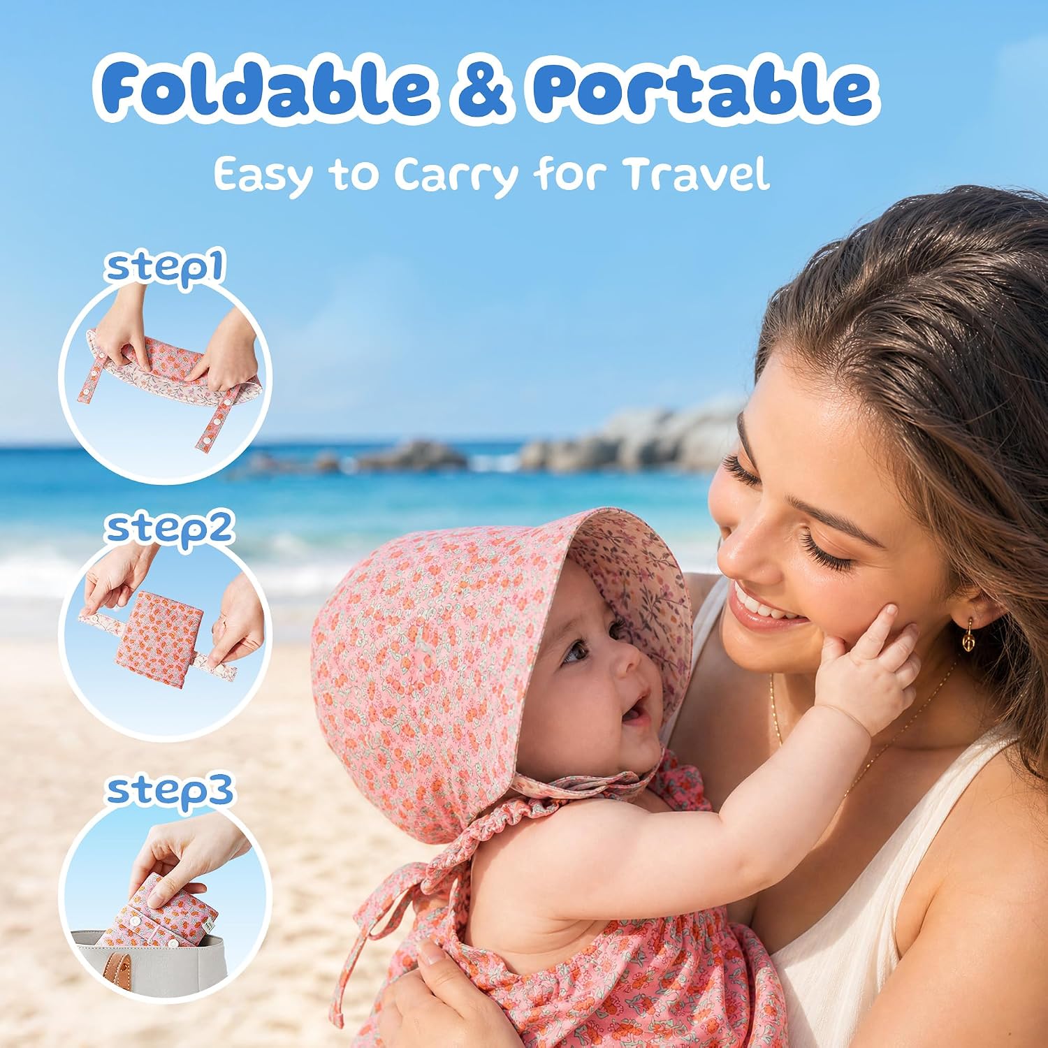 KOCOTREE Baby Sun Hat, Double-Sided with Wide Brim Beach Summer Hat for Toddler Boys & Girls