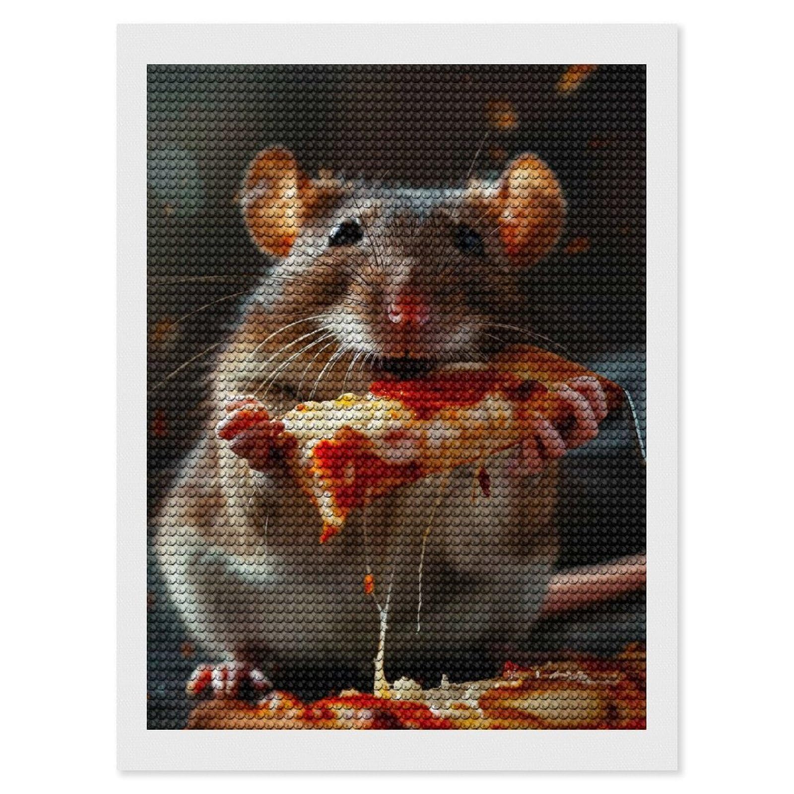 Junmoney Rat Pizza Diamond Art Kit 12"x16", Gift Idea, for Family Craft Time, Mindful Craft Activity, Boho Decor, Relaxing DIY Hobby