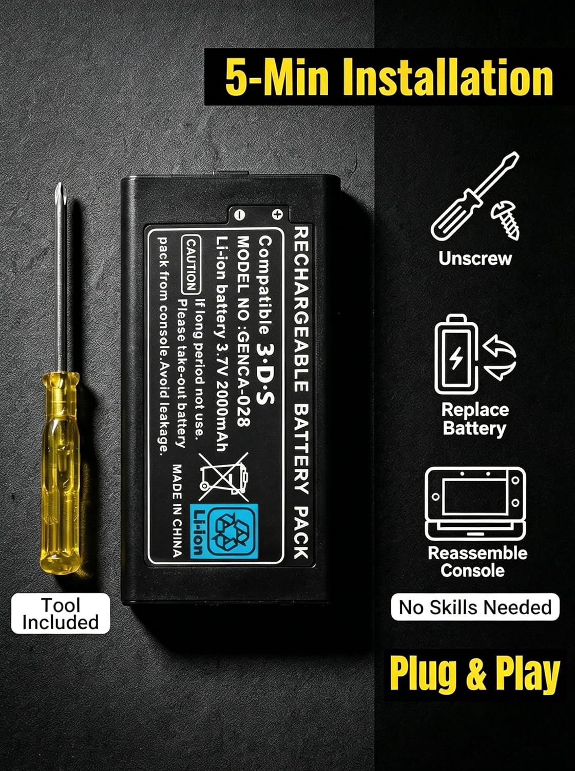 CTR-003 Battery (2026 New Upgraded),3DS Battery Pack Battery Compatible with Nintendo 3DS N3DS,2DS, 2DS XL CTR-001 MIN-CTR-001 Gaming Console with Tool Kit (Not for New 3DS, 3DS XL) 6 81CbfdVR3DL. AC SL1500