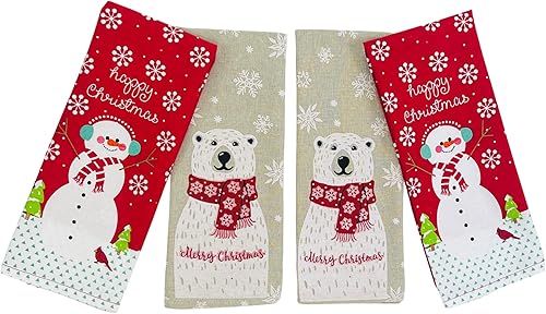 Vista 32 de Toallas de mano de cocina navideñas: ten una feliz Navidad en tejido plano y colorido estampado de flor de pascua en tejido de espiga, 100% algodón